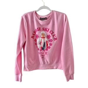Barbie Sweatshirt Ski Club 1959 Size Large Pink Crewneck Graphic Cropped NEW